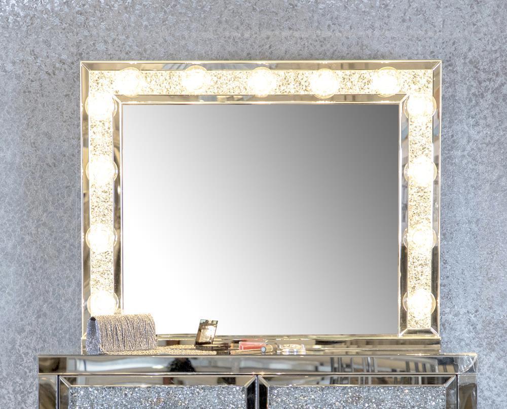 Rectangular Table Mirror With Lighting - Pearl Silver