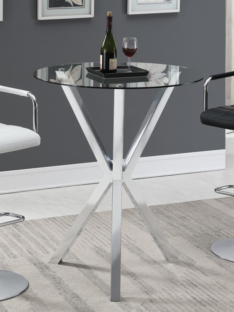 Round Glass Top Bar Table - Silver