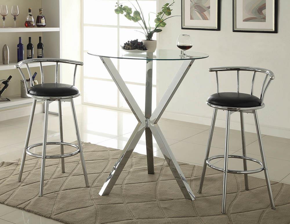 Round Glass Top Bar Table - Silver