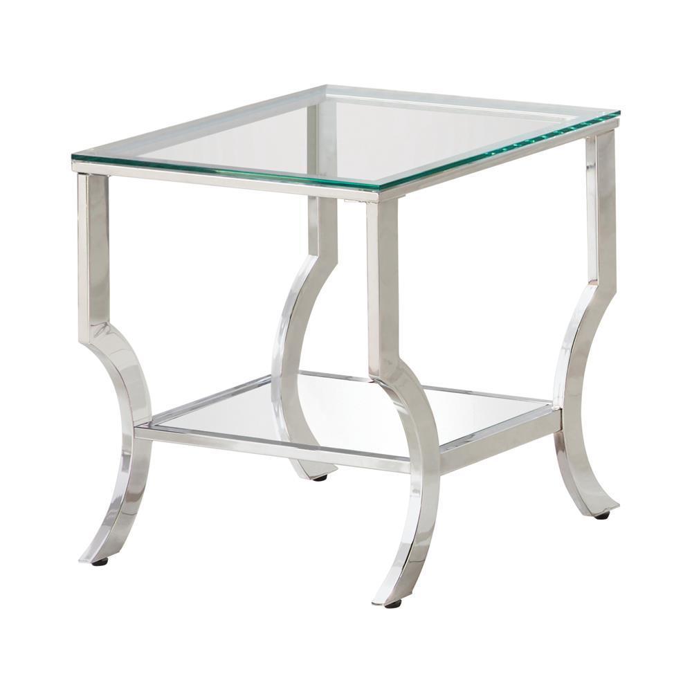 Square End Table With Mirrored Shelf - Pearl Silver