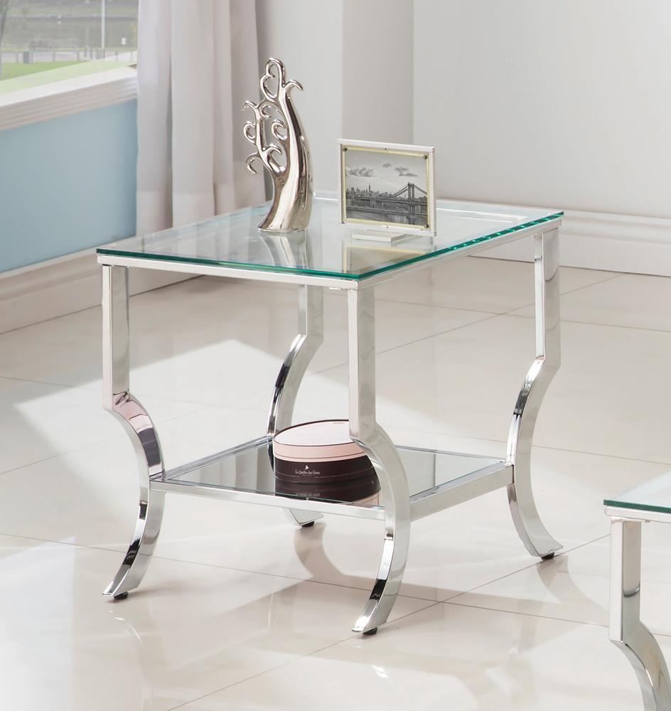 Square End Table With Mirrored Shelf - Pearl Silver