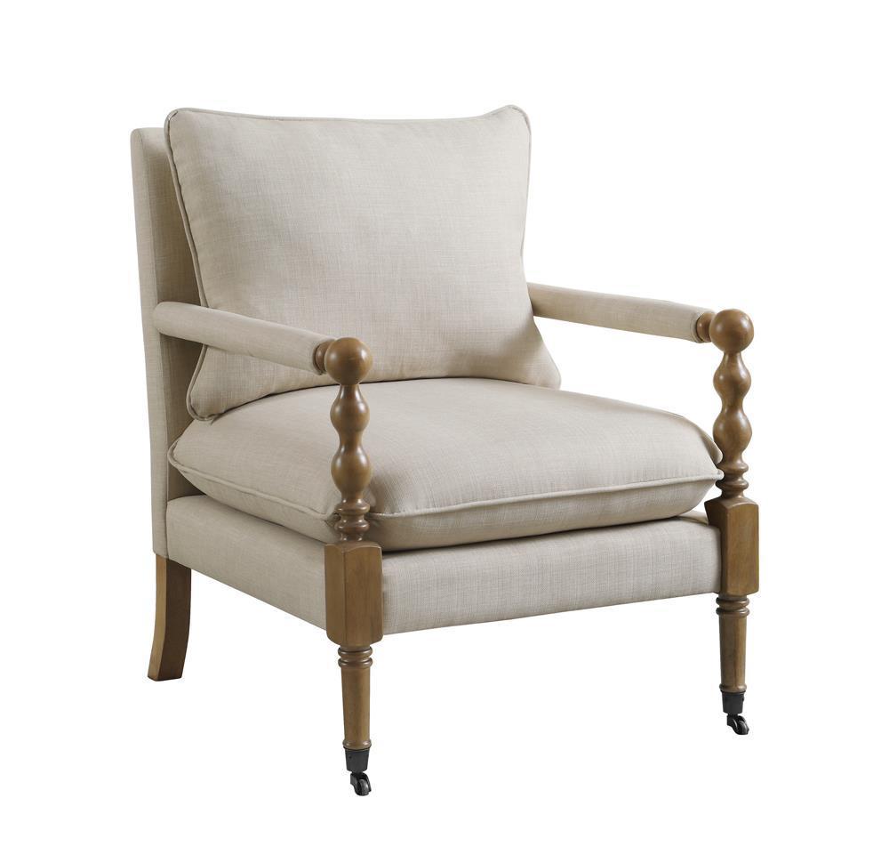 Upholstered Accent Chair With Casters - Beige