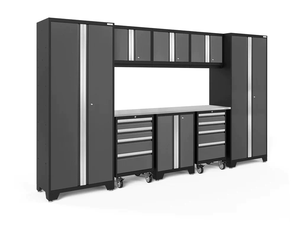 NewAge Bold 3.0 Series 9 Piece Cabinet Set with 2 Tool, Base, Wall Cabinets and 30 in. Lockers Gray