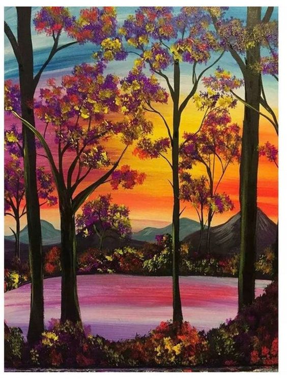 Easy Landscape Painting Ideas for Beginners, Easy Canvas Painting Ideas, Easy Tree Paintings, Easy Landscape Paintings, Simple Acrylic Painting Ideas for Beginners