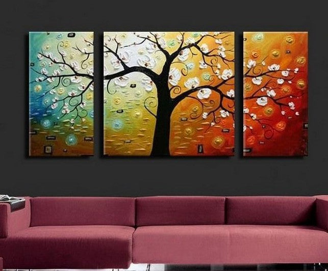 3 Piece Wall Art Paintings, Tree of Life Painting, Canvas Painting for Dining Room, Huge Painting for Sale, Living Room Paintings