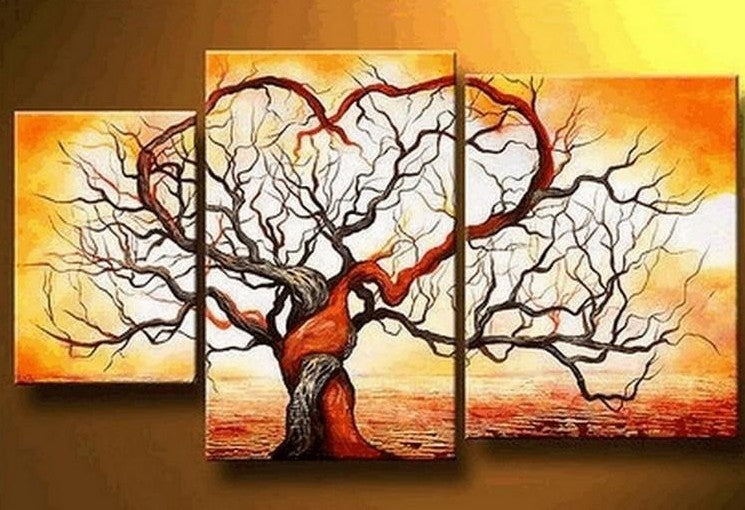 Love Tree Painting, Acrylic Painting for Living Room, 3 Piece Canvas Painting, Tree of Life Painting, Hand Painted Canvas Art