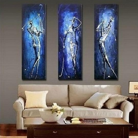 3 Piece Wall Art Painting, Golf Player Painting, Sports Abstract Painting, Bedroom Abstract Painting, Acrylic Canvas Painting for Sale