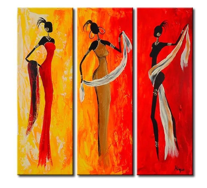 African Girls, 3 Piece Wall Painting, African Acrylic Paintings, African Woman Painting, Wall Art Paintings