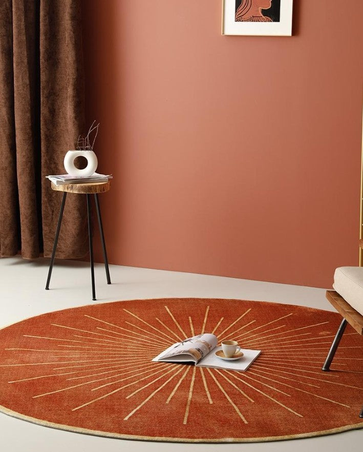Contemporary Area Rugs for Bedroom, Round Area Rug for Dining Room, Coffee Table Rugs, Orange Modern Area Rug, Large Rugs for Living Room