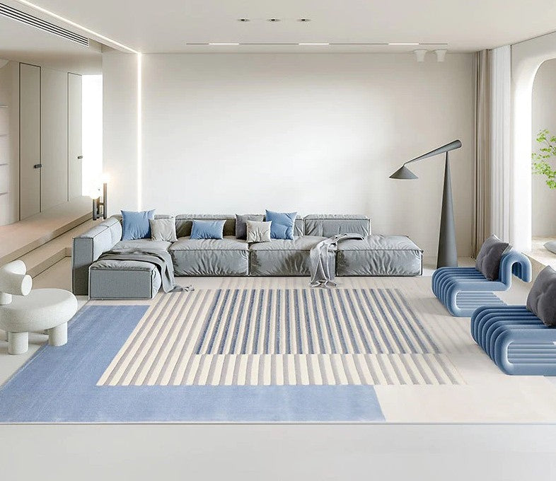 Extra Large Contemporary Carpet for Study Room, Modern Rugs in Dining Room, Large Modern Area Rugs in Living Room, Blue Geometric Modern Rugs