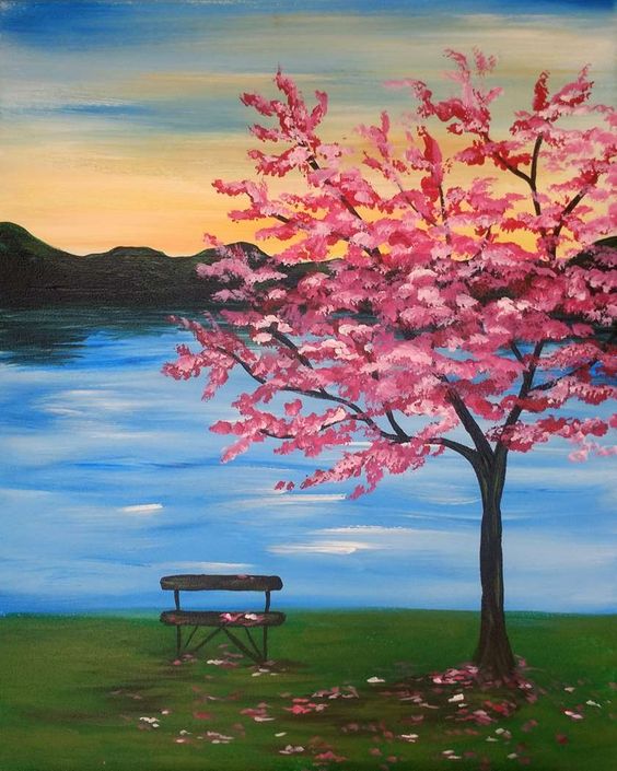 Easy tree painting ideas for beginners, simple tree paintings, easy landscape paintings, easy acrylic paintings for beginners