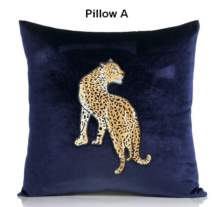 Modern Sofa Pillows, Contemporary Throw Pillows, Cheetah Decorative Throw Pillows, Blue Decorative Pillows for Living Room