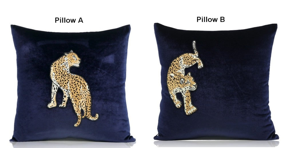 Modern Sofa Pillows, Contemporary Throw Pillows, Cheetah Decorative Throw Pillows, Blue Decorative Pillows for Living Room