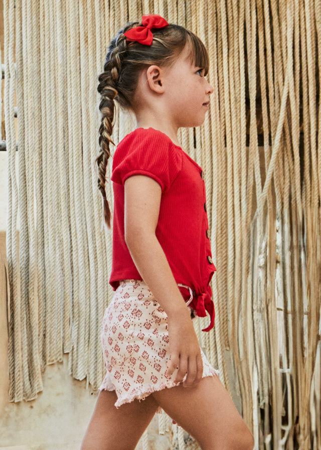 Red Ribbed Top w/ Print Short SET