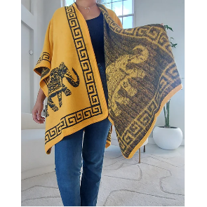 Blanket Shawl/ Poncho Reversible Two Tone Throw- Elephant Print Sweater