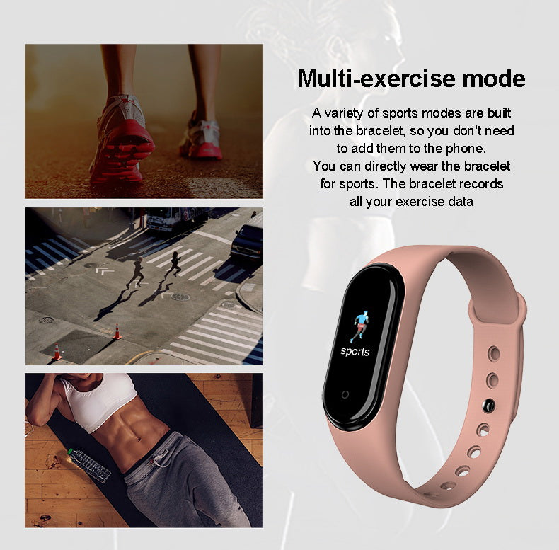 Pink M5 Smart Fitness BT Call Bluetooth Bracelet has exercise mode