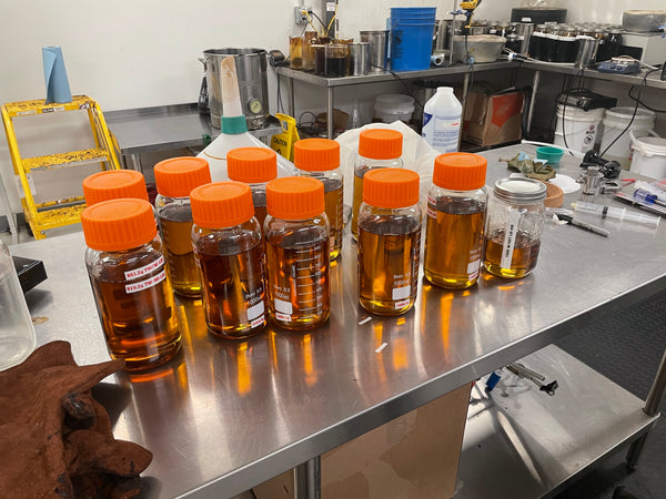oil in glass bottles