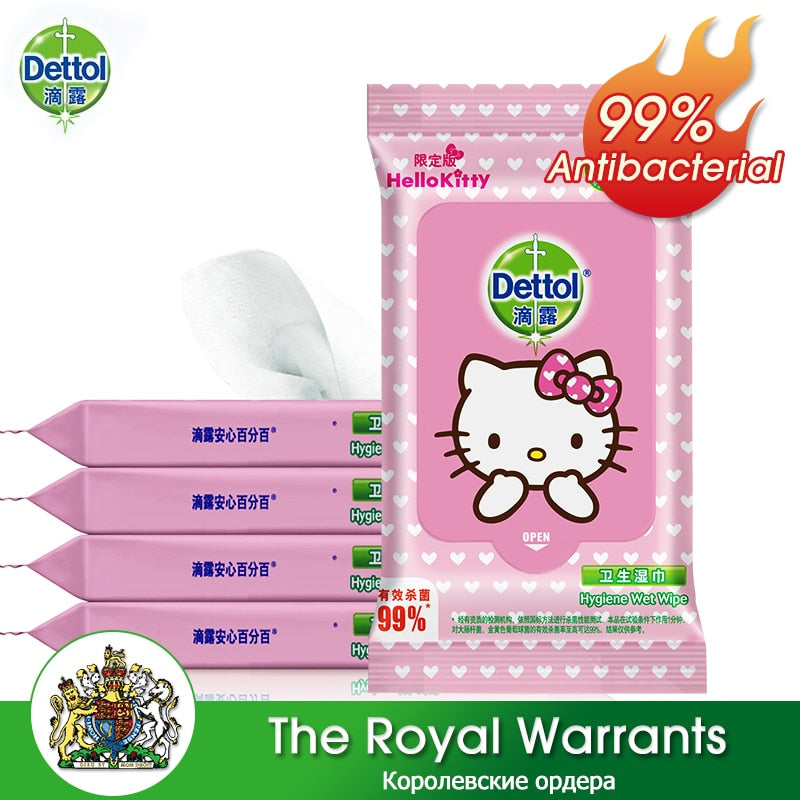 Dettol 10pcs*5 Hygiene Wet Wipes Portable Mini 99% Antibacterial Sanitizing Disposable Skin Care Mild Personal Cleaning Wipes