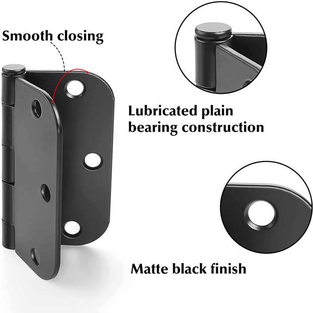 Matte Black Door Hinges 3.5inch with 5/8" Radius Corner