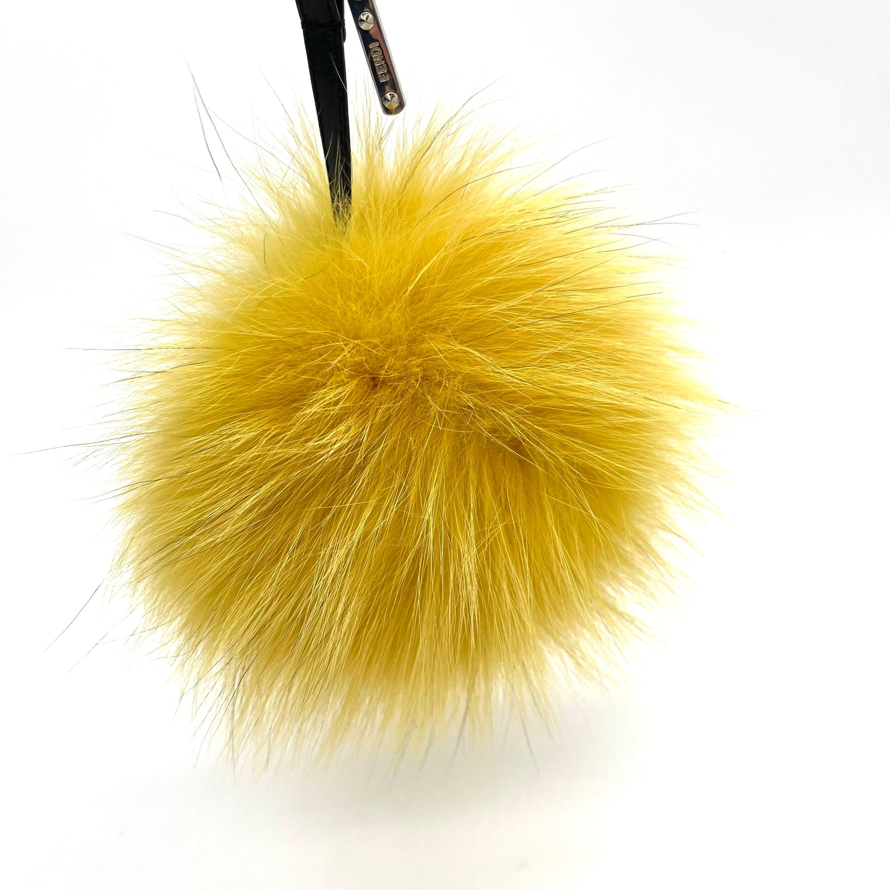 Fendi Tria Fox Fur and Shearling Charm in Yellow Monster Key Ring