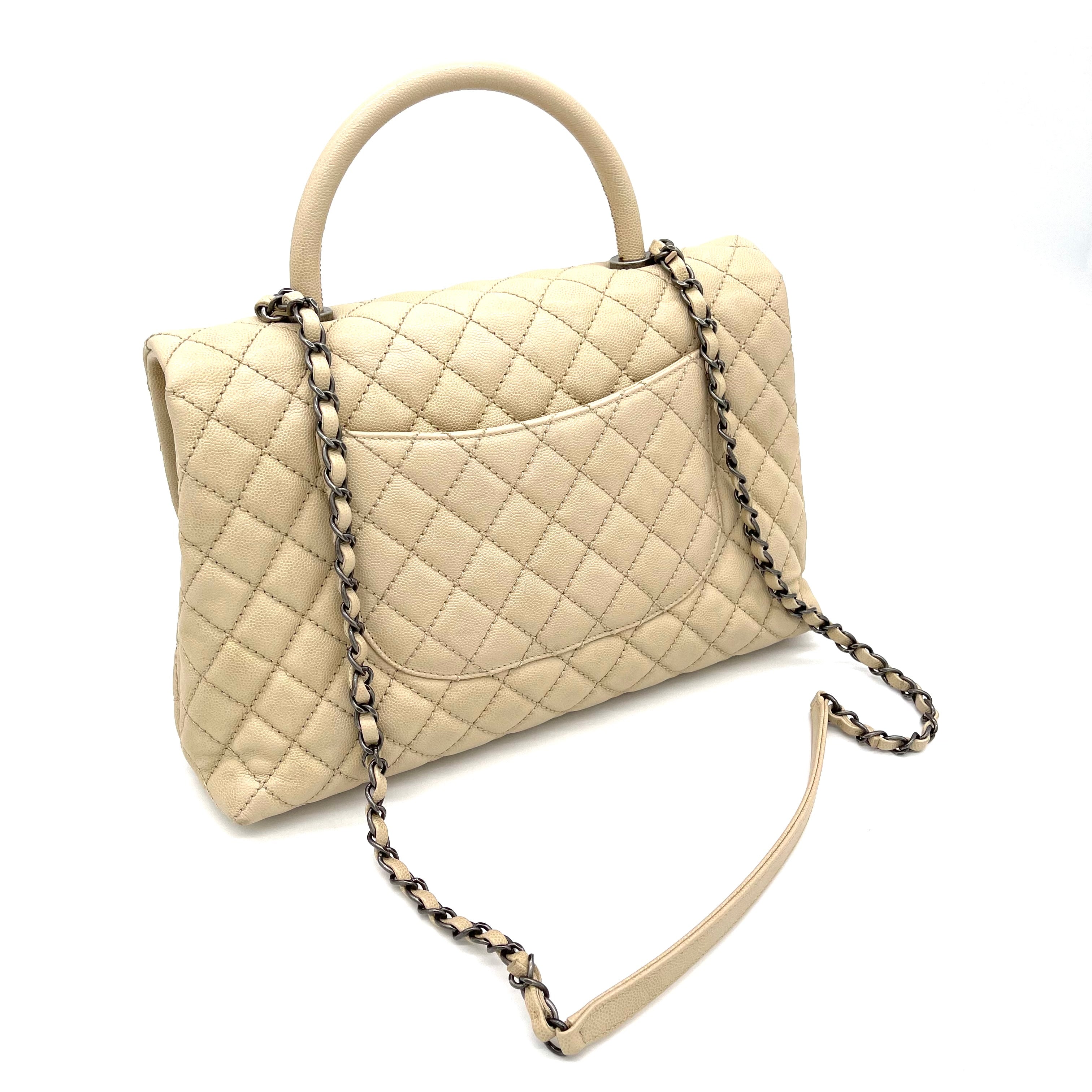 CHANEL Caviar Quilted Medium Coco Handle Flap Beige 2017