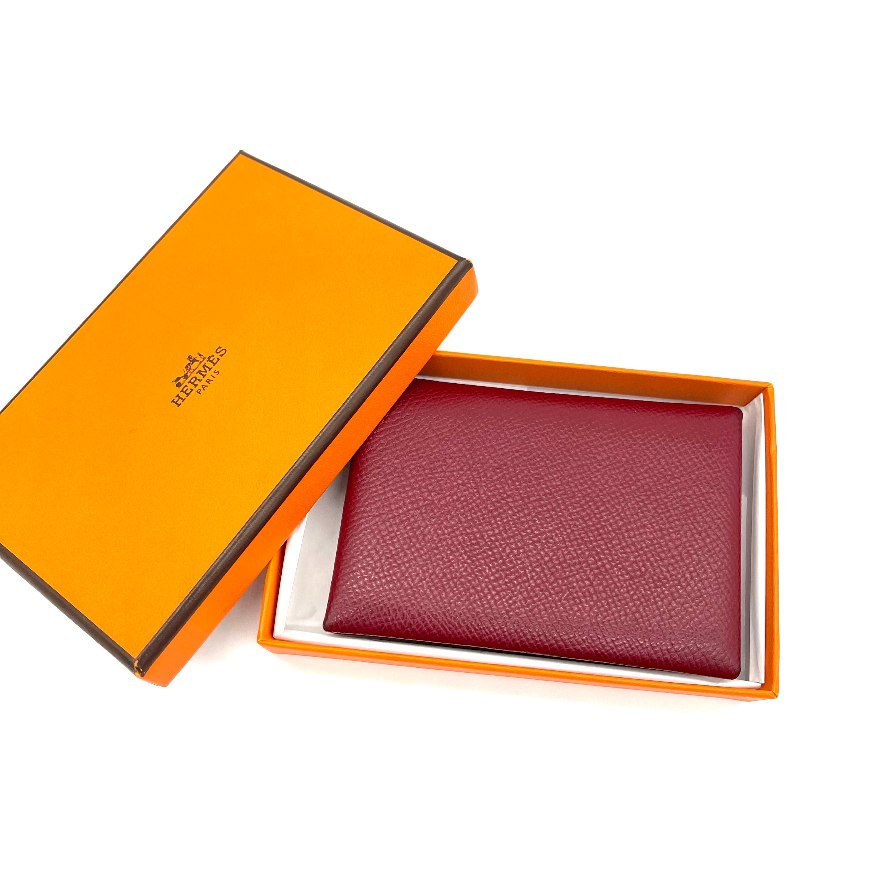 HERMES Epsom Calvi Duo Card Case Burgundy