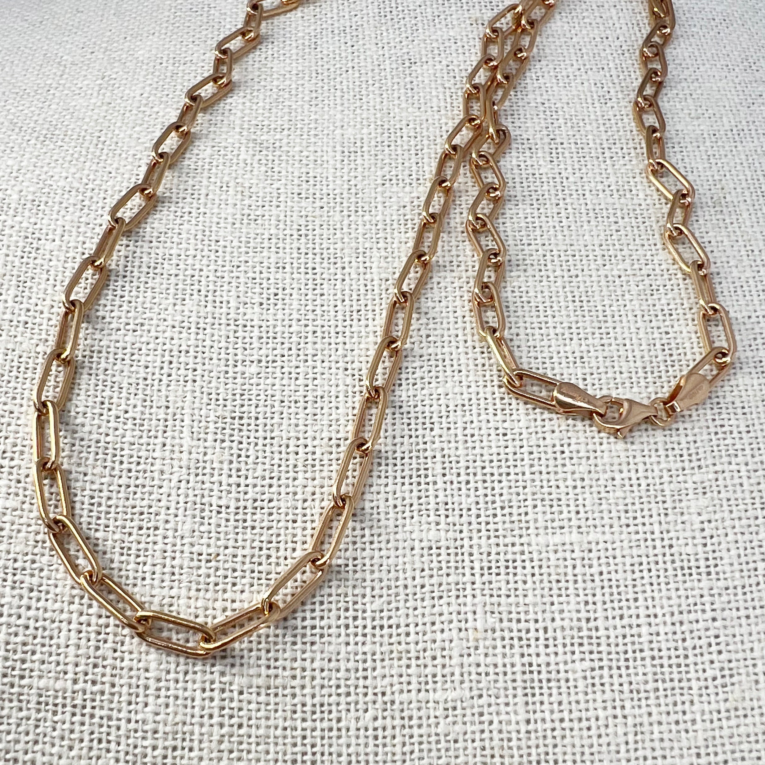 14K Solid Rose Gold Open Link Chain Necklace 11.5
