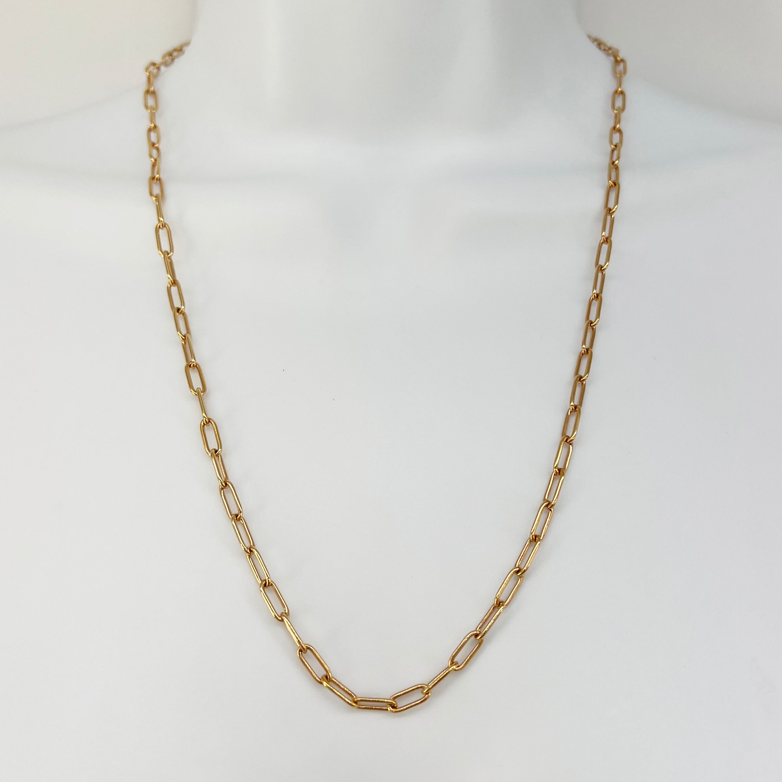 14K Solid Rose Gold Open Link Chain Necklace 10.25