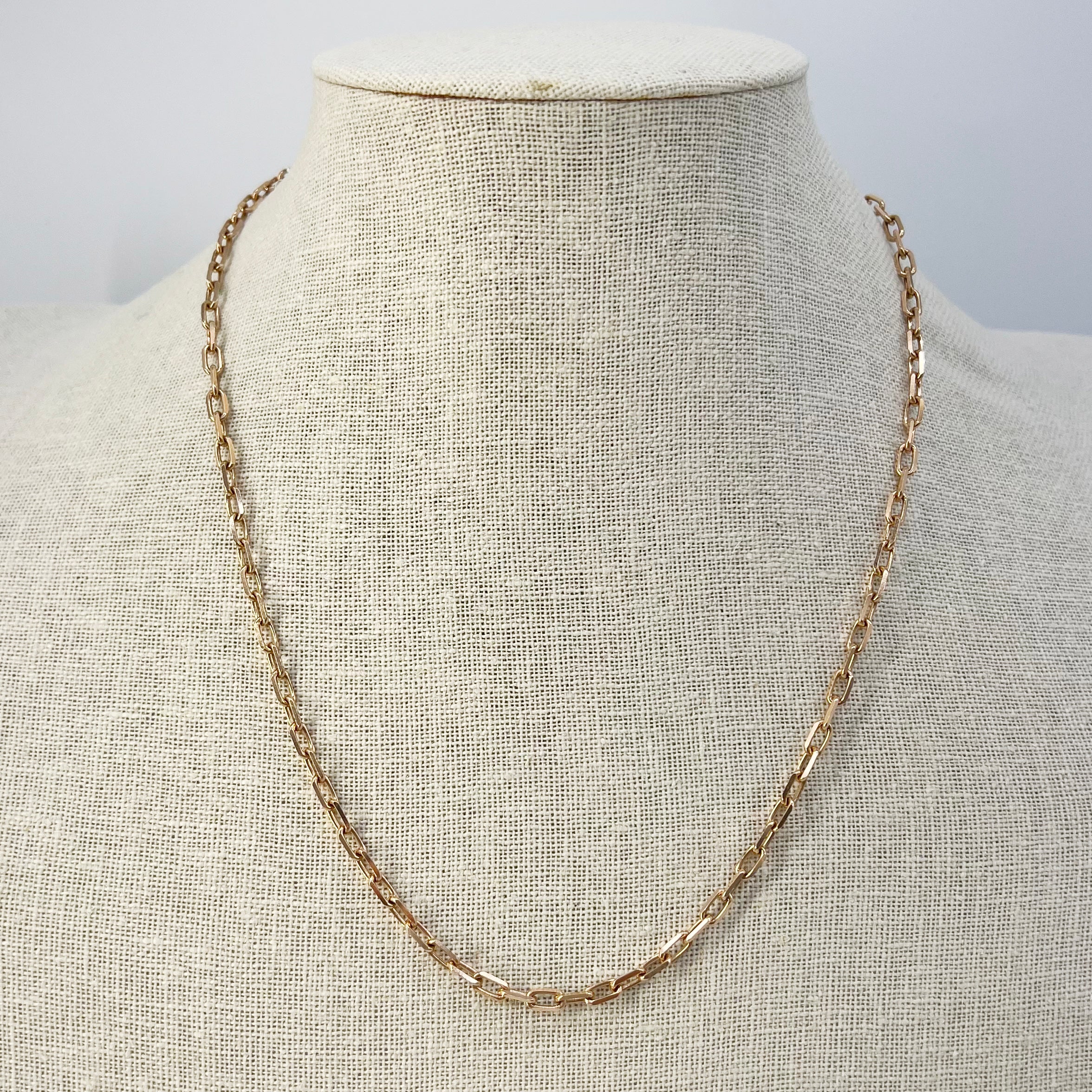 14K Solid Rose Gold Open Link Chain Necklace 10.5