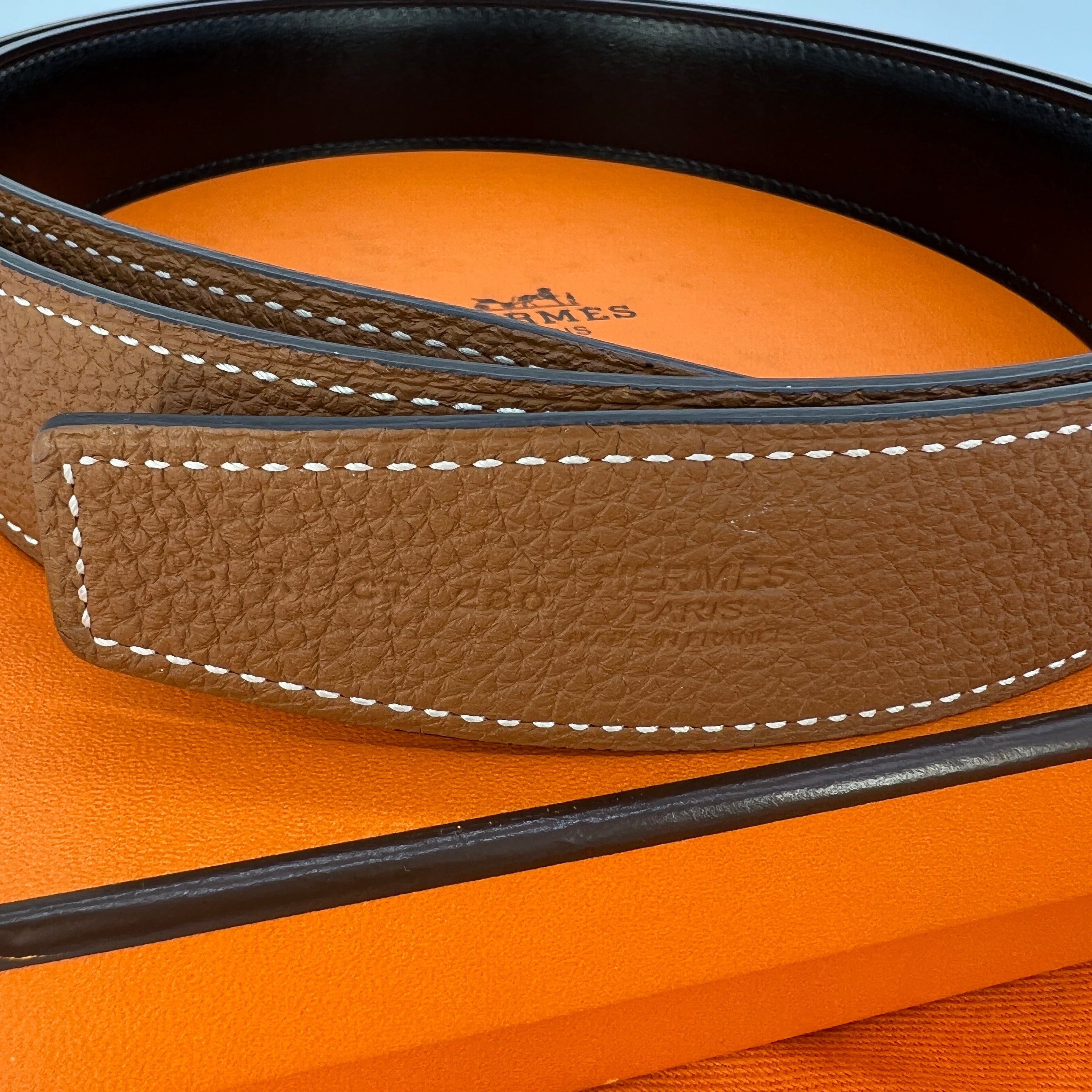 Hermes Reversible Belt Leather 100 Black/Brown [Guaranteed Authentic]