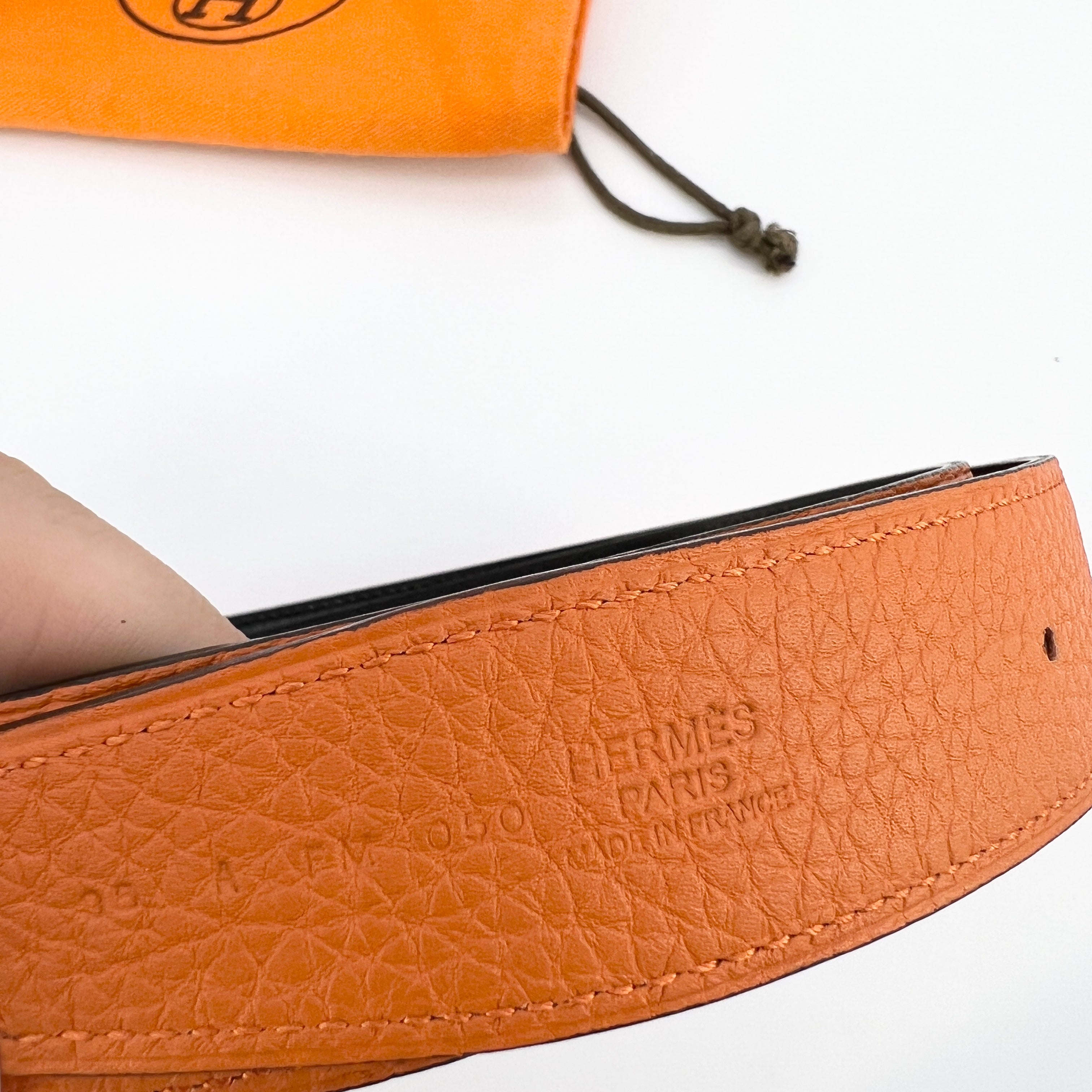 Hermes Reversible Belt Leather 95 Orange/Black [Guaranteed Authentic]