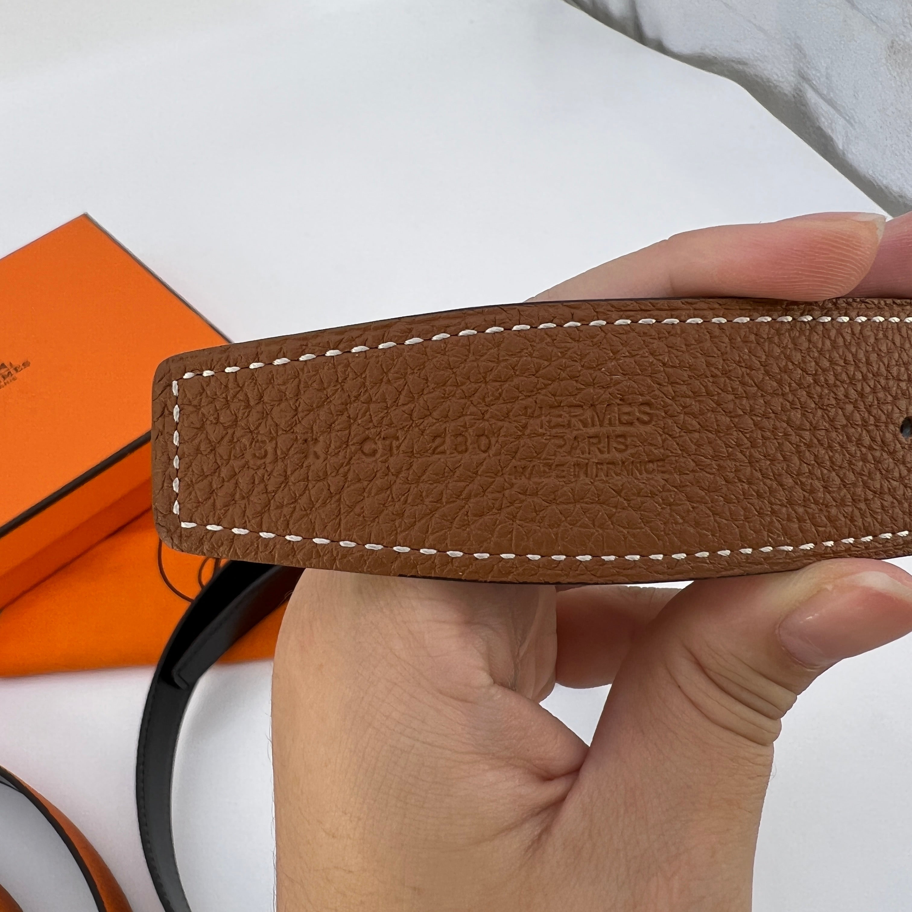 Hermes Reversible Belt Leather 95 Orange/Black [Guaranteed Authentic]