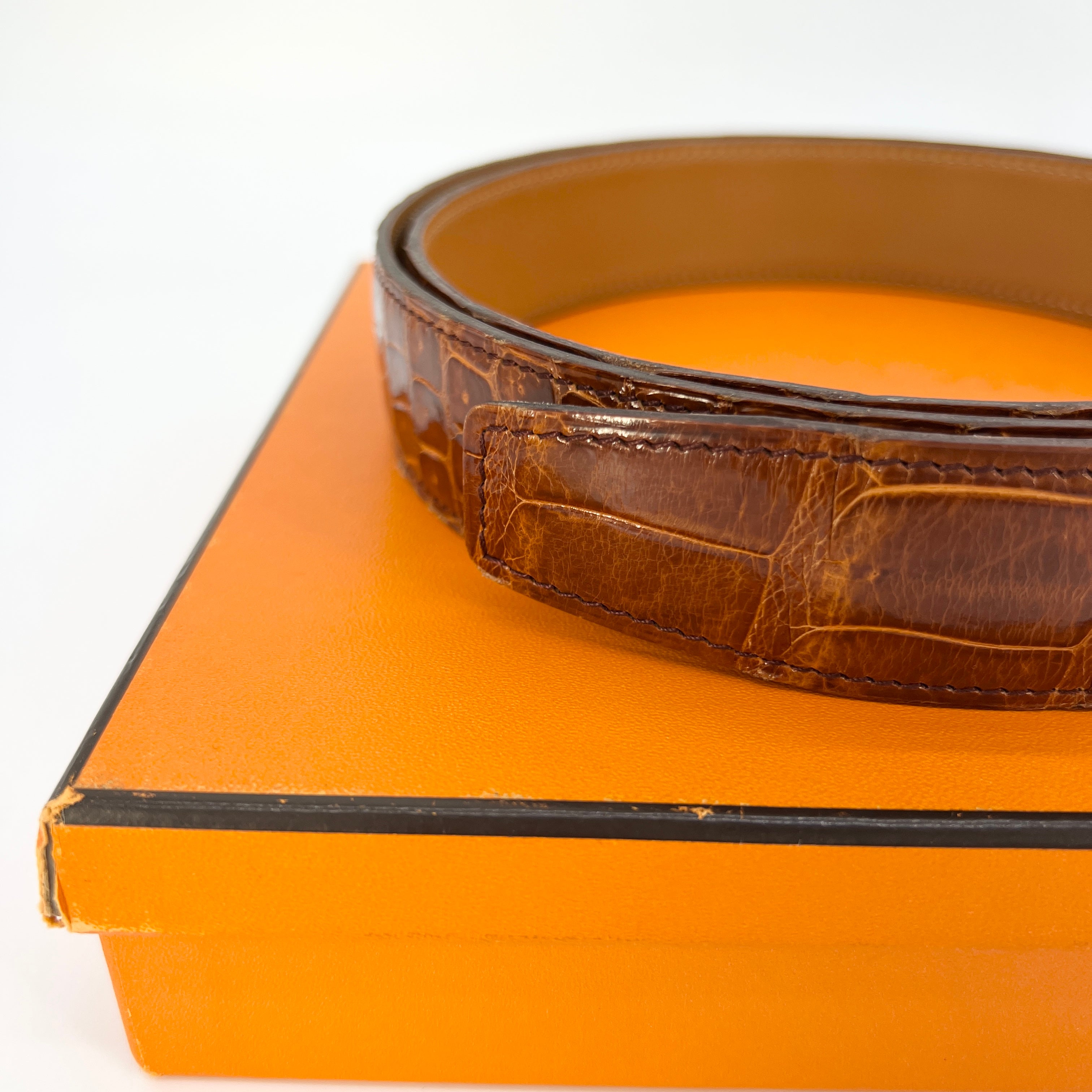 HERMES Shiny Porosus Crocodile Belt 85 [Guaranteed Authentic]