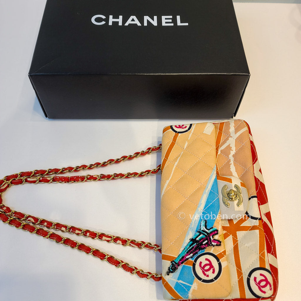 CHANEL Eiffel Tower Printed Quilted Canvas Small Flap Bag