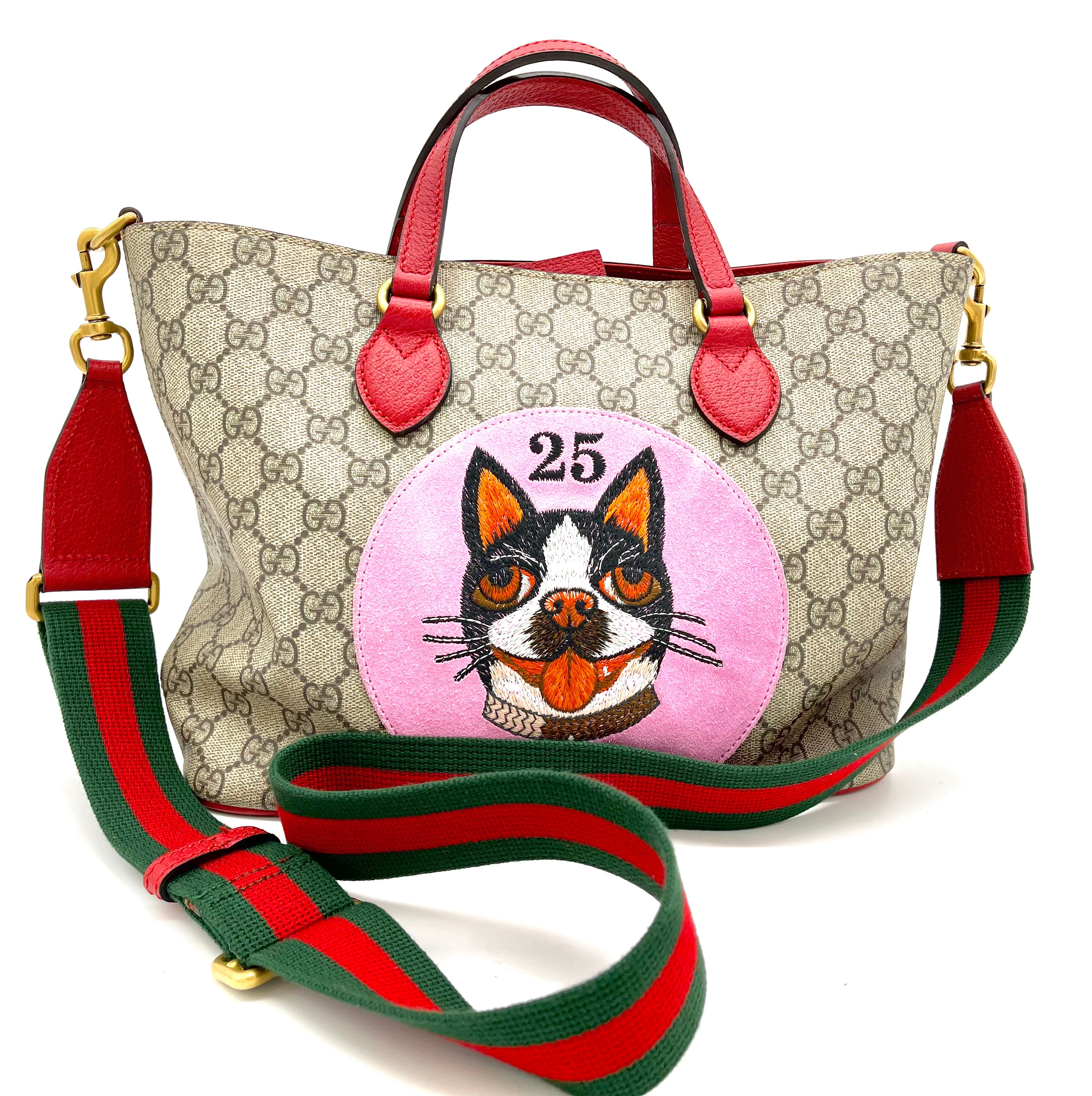 GUCCI Soft GG Supreme Monogram Web Bosco Patch Small Crossbody Tote