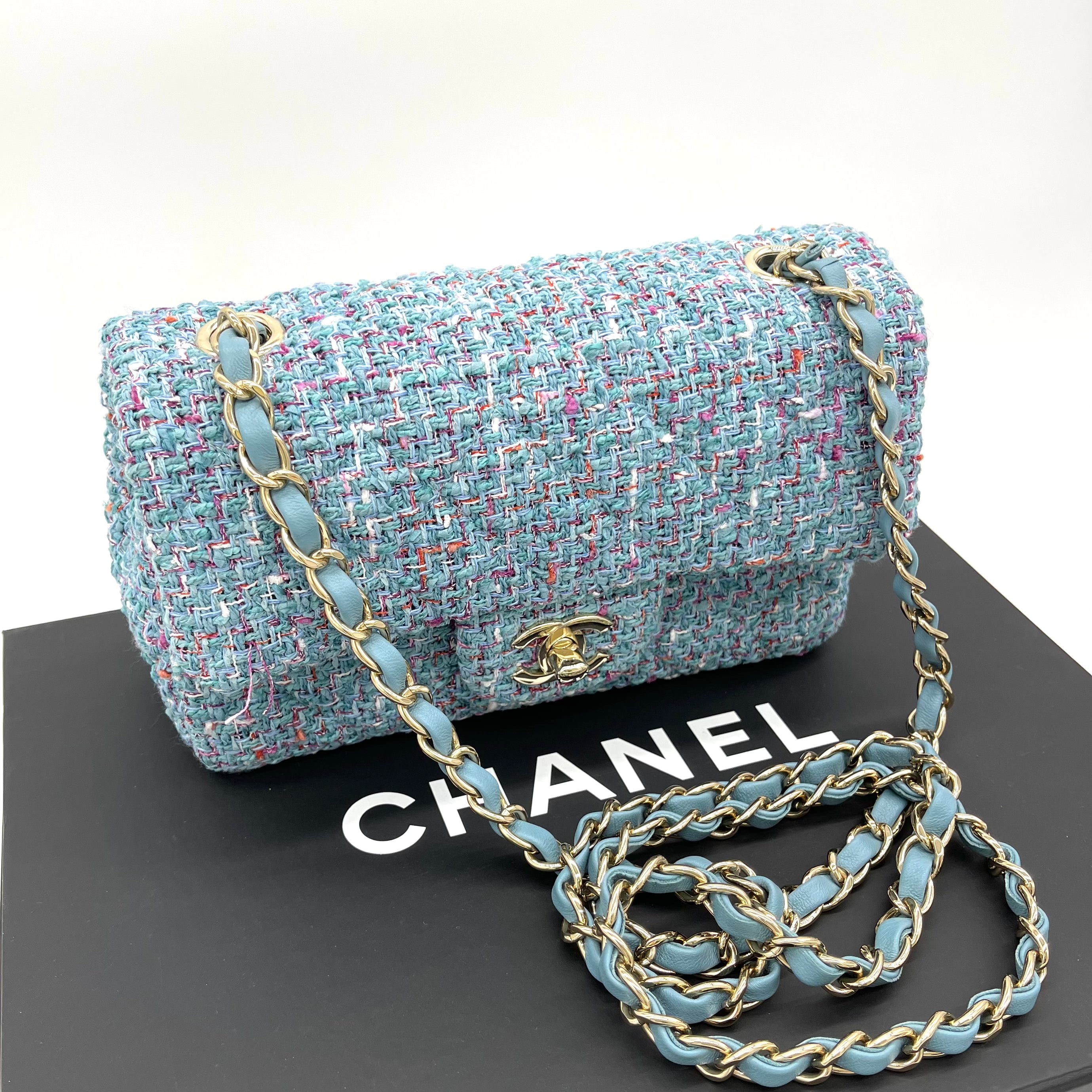 Brand New CHANEL Mini Rectangular Flap Bag in 21S Blue Tweed