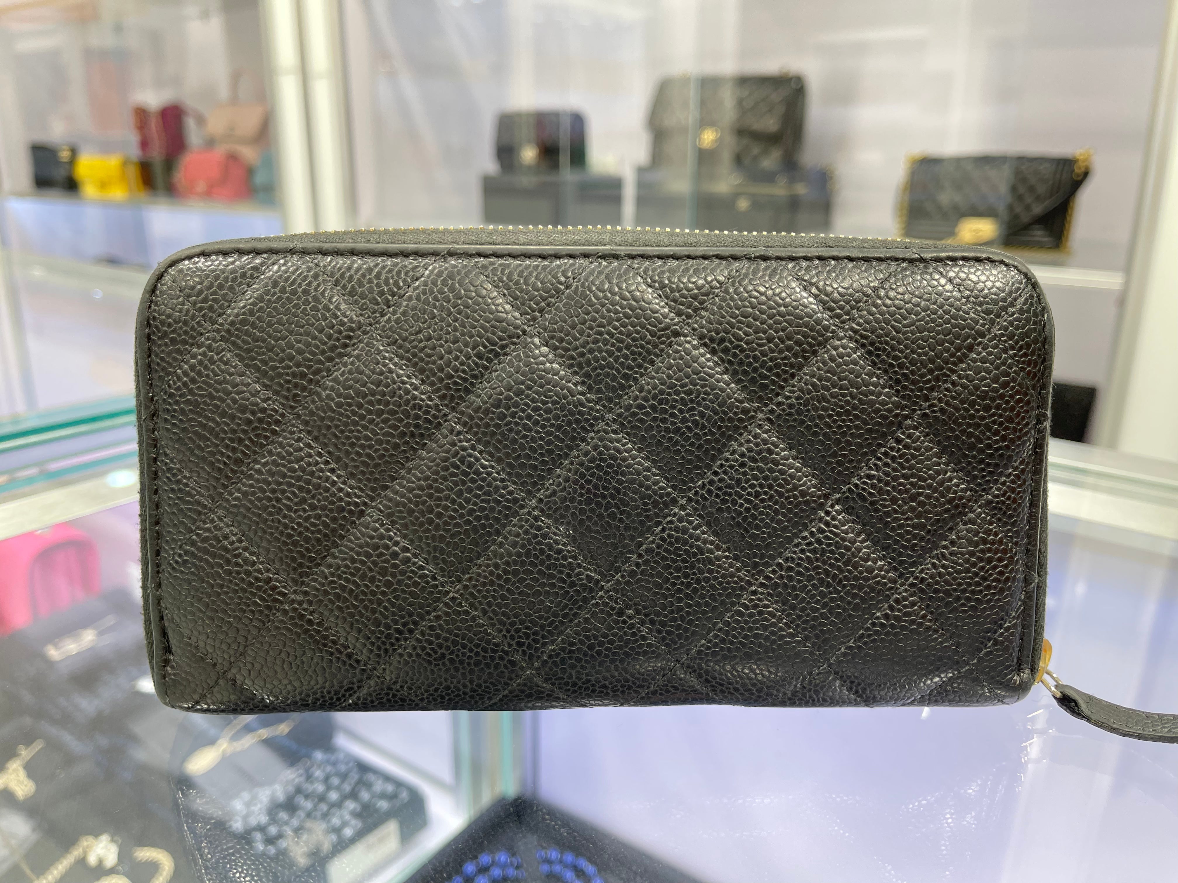 CHANEL Caviar Quilted Large Gusset Zip Around Wallet Black