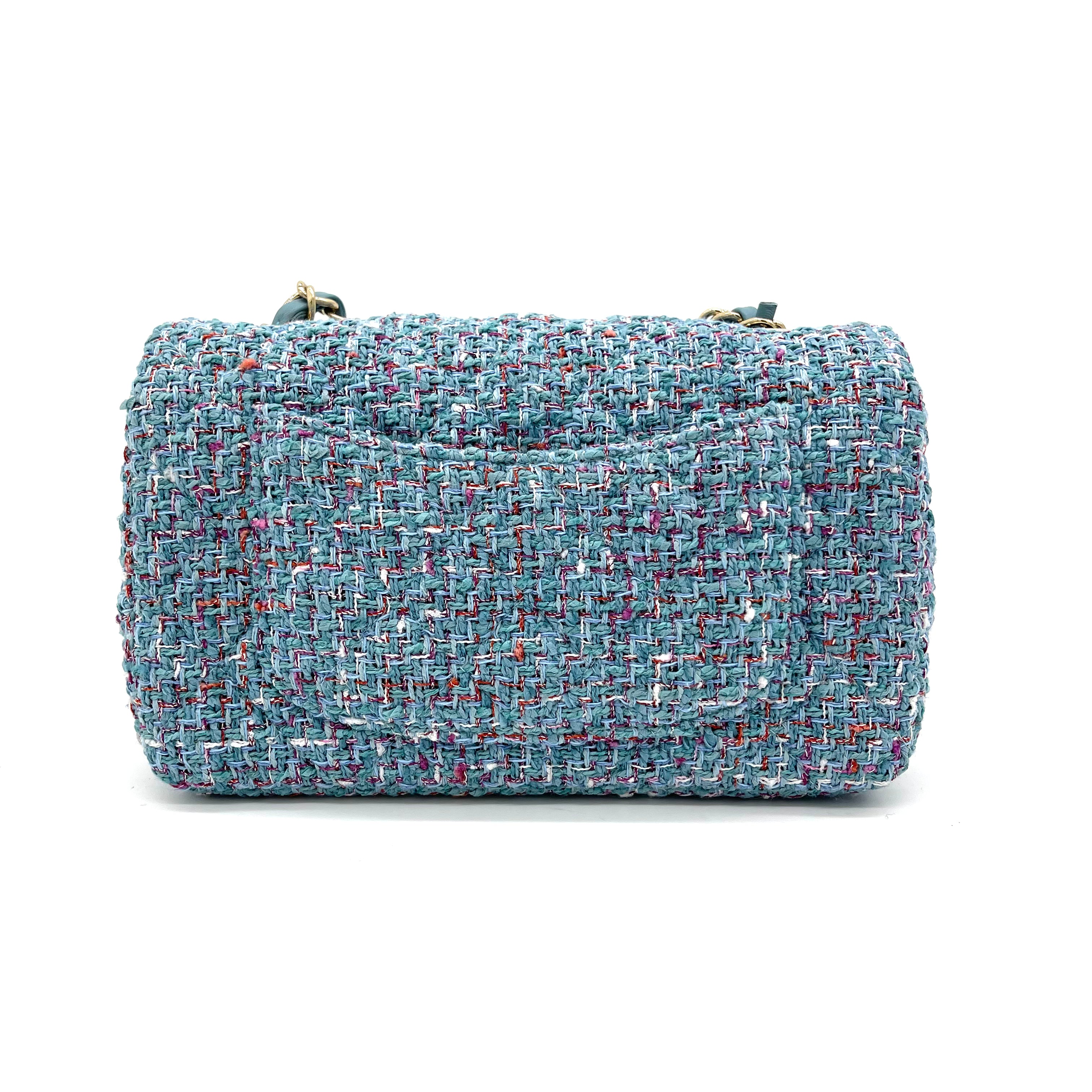 Brand New CHANEL Mini Rectangular Flap Bag in 21S Blue Tweed