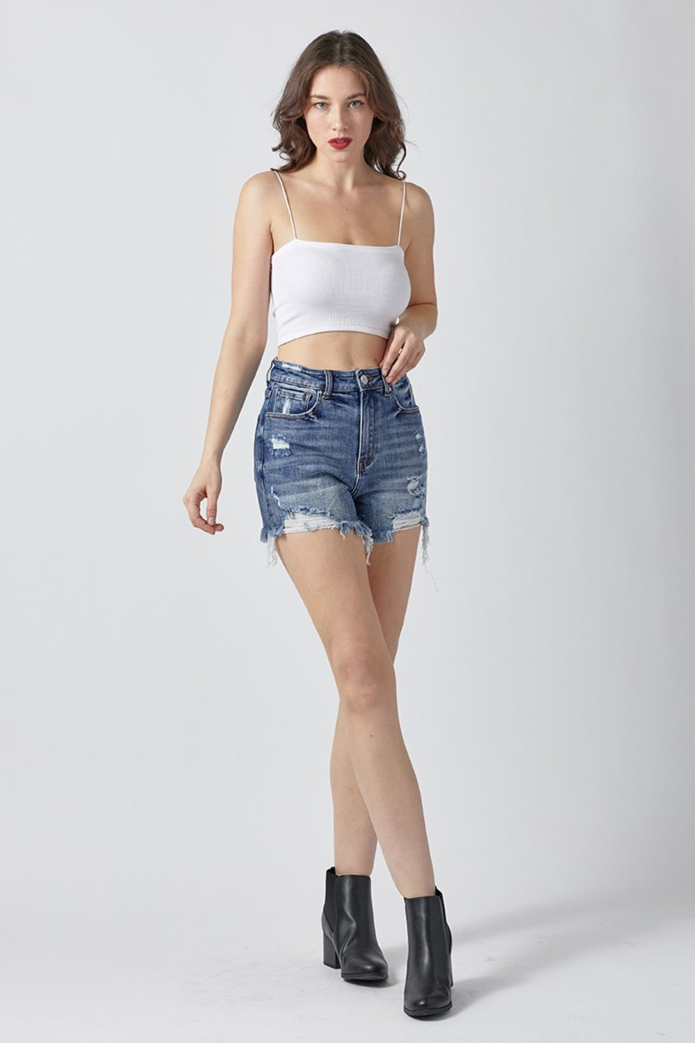 Daisy - High Rise Distressed Denim Shorts - Risen - Exclusively Online