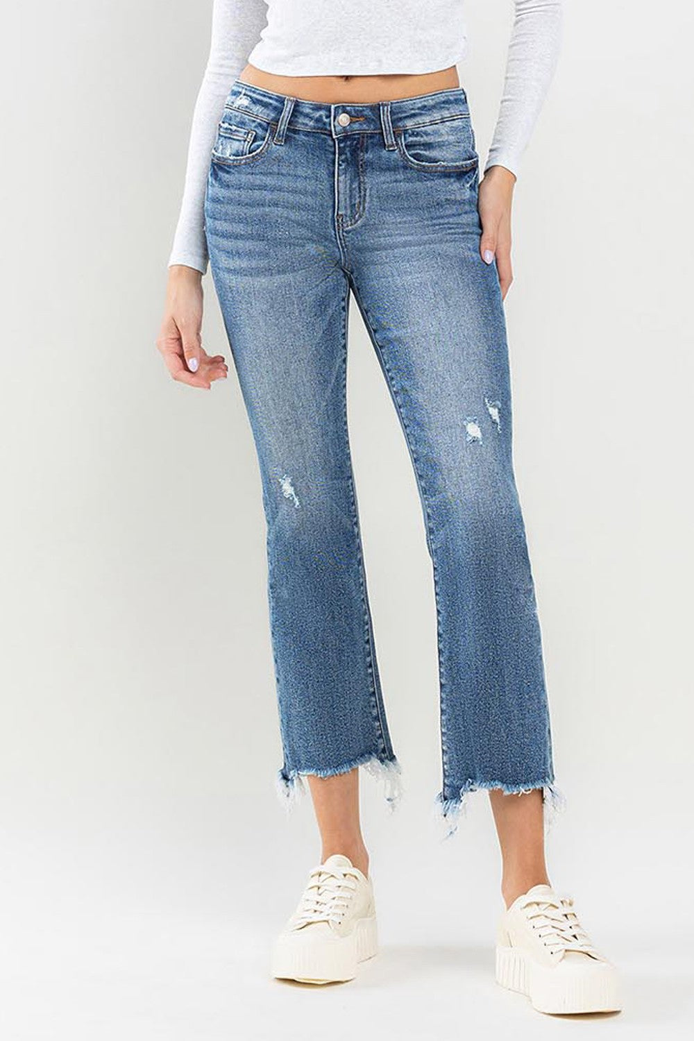 Clara - Mid Rise Frayed Hem Jeans - Lovervet - Exclusively Online