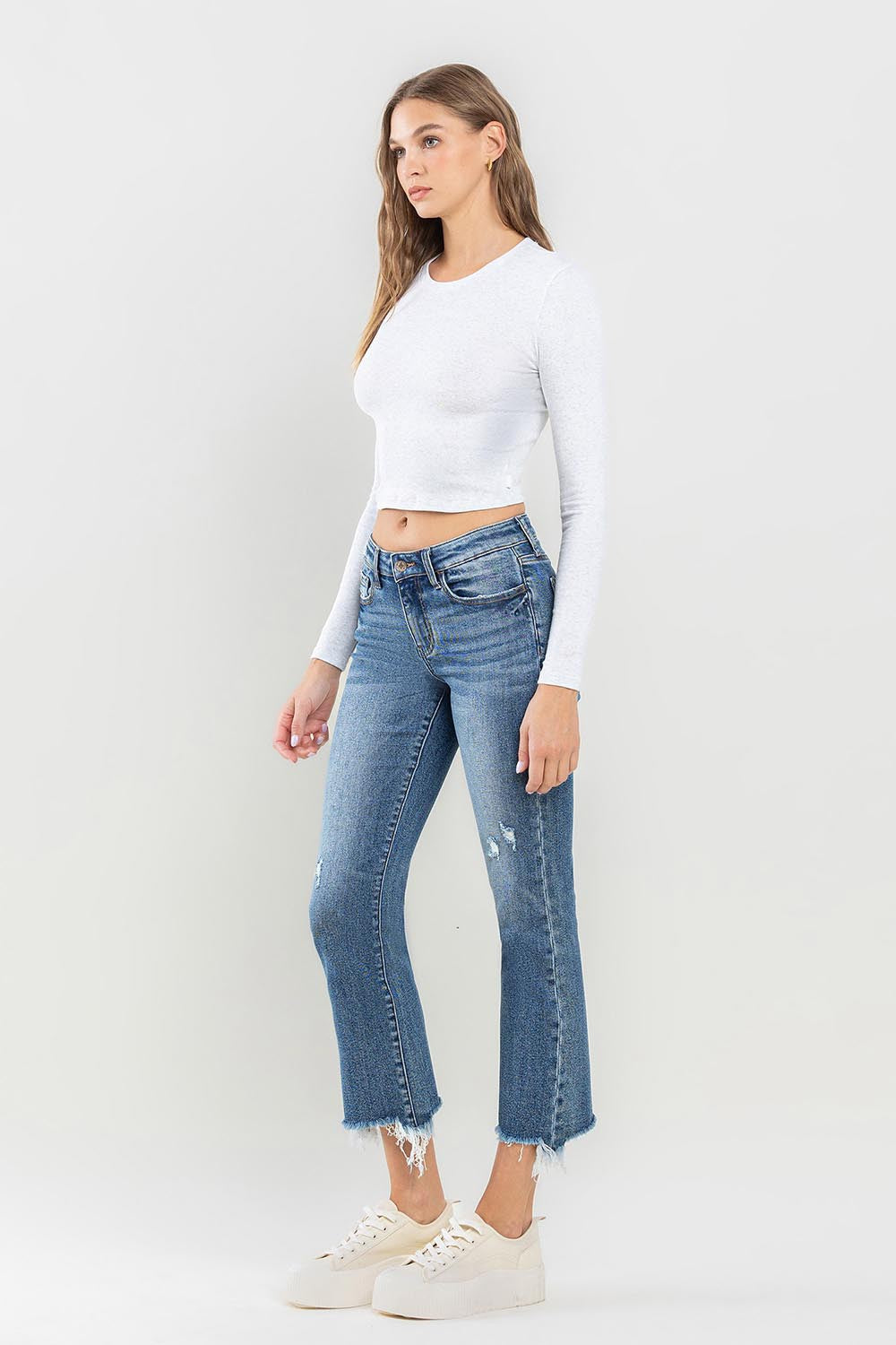Clara - Mid Rise Frayed Hem Jeans - Lovervet - Exclusively Online