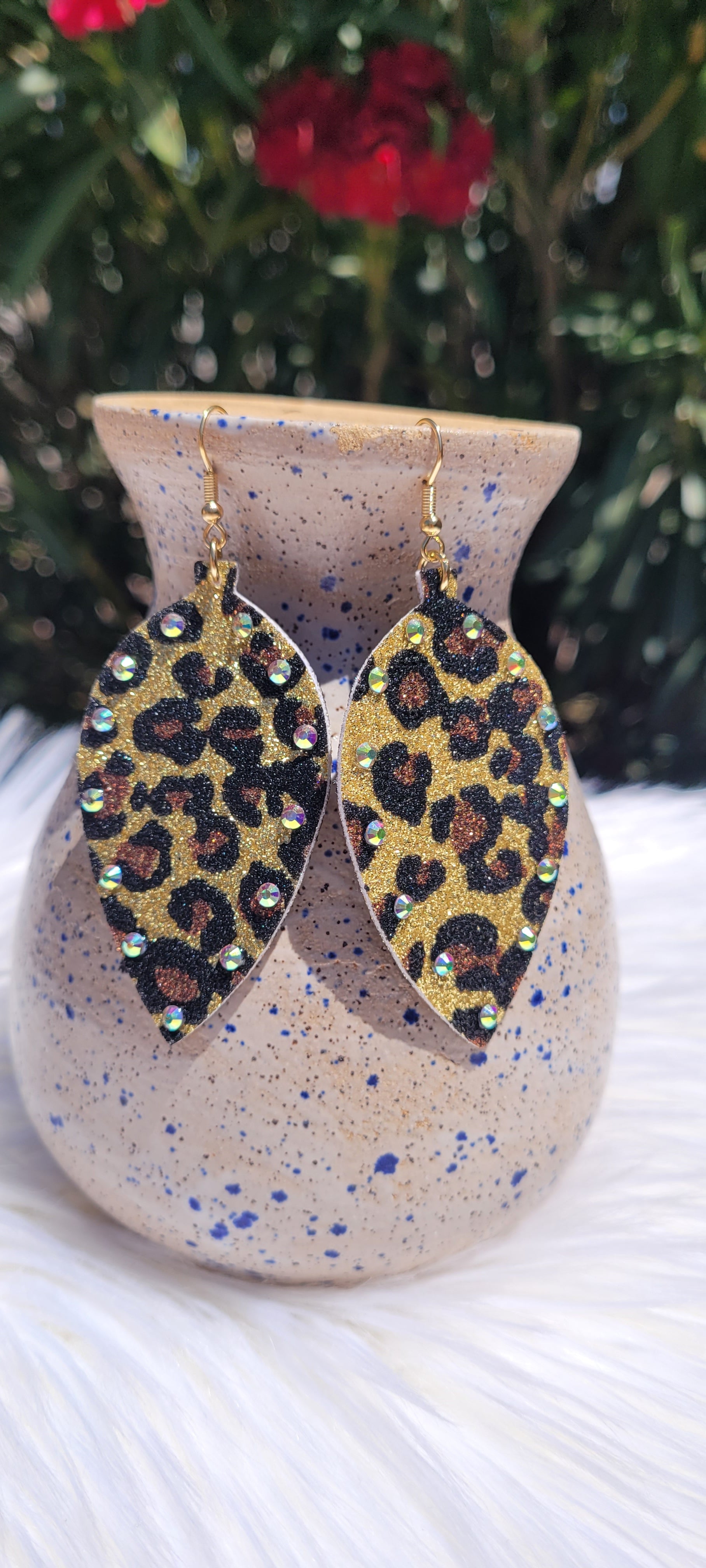 Leopard Sparkle Leaf Earrings