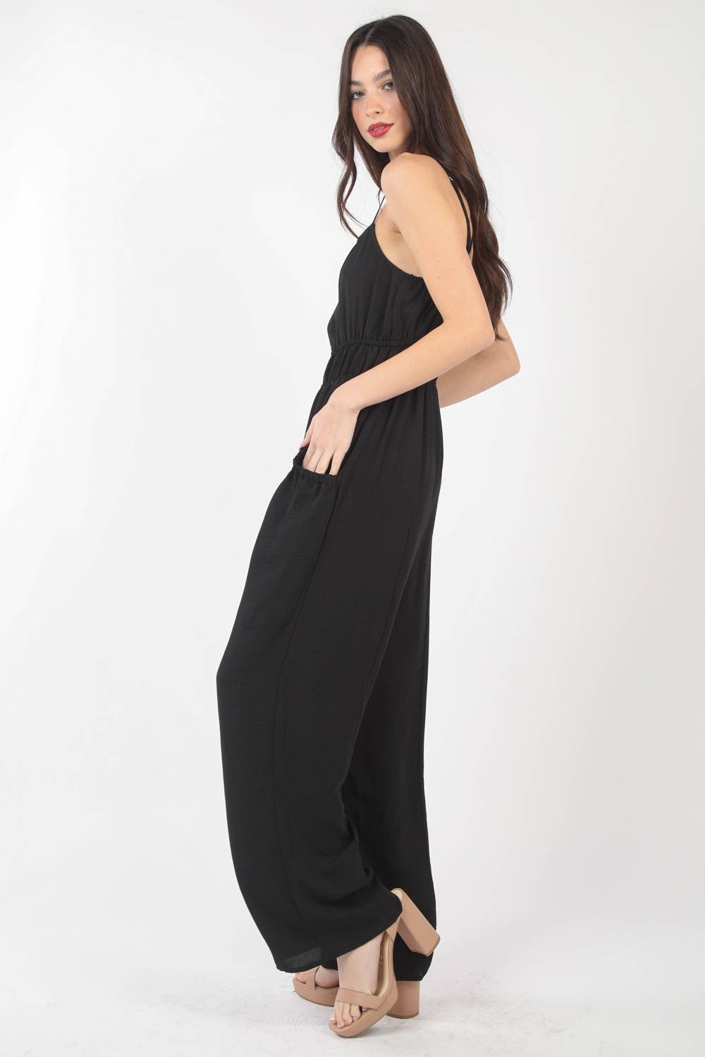 Addison - Pintuck Detail Woven Sleeveless Jumpsuit - Black - Exclusively Online