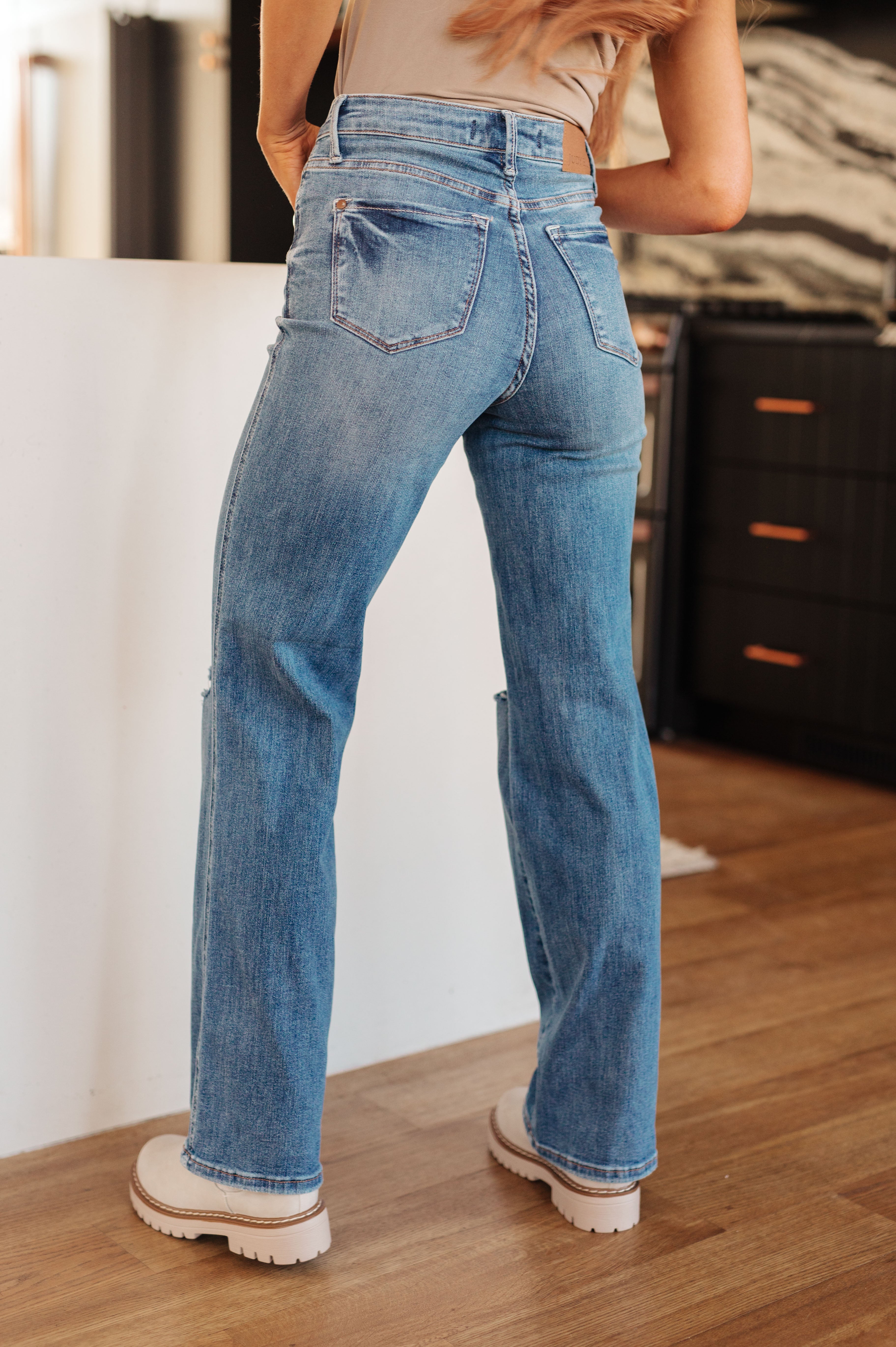Bree High Rise Control Top Distressed Straight Jeans - Judy Blue - Exclusively Onliine