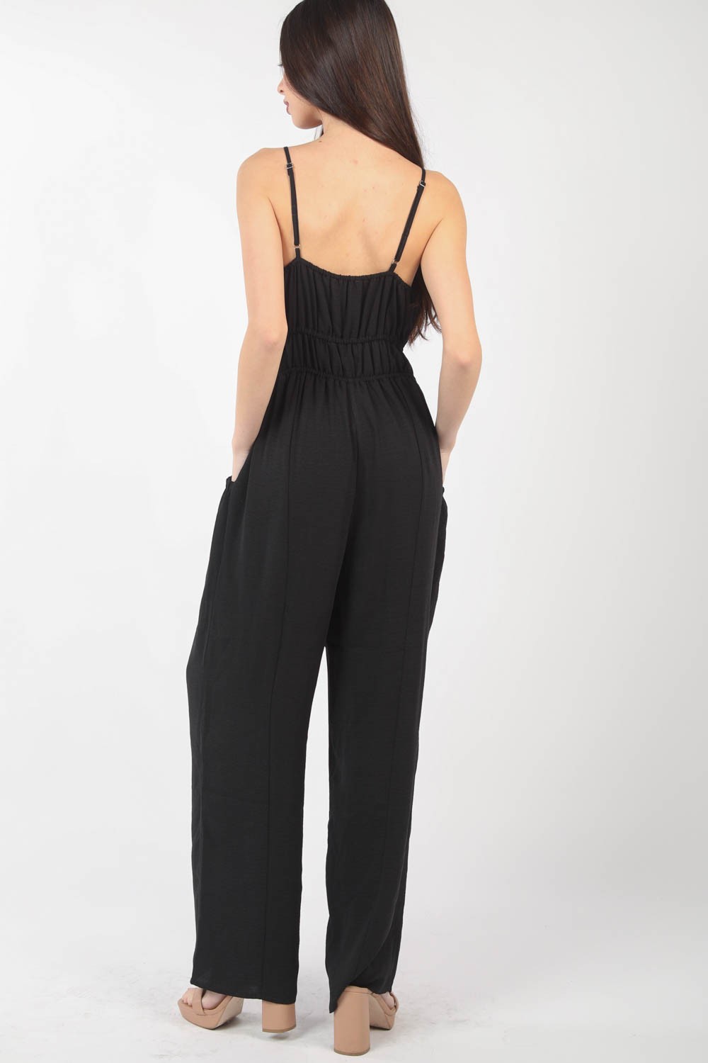 Addison - Pintuck Detail Woven Sleeveless Jumpsuit - Black - Exclusively Online