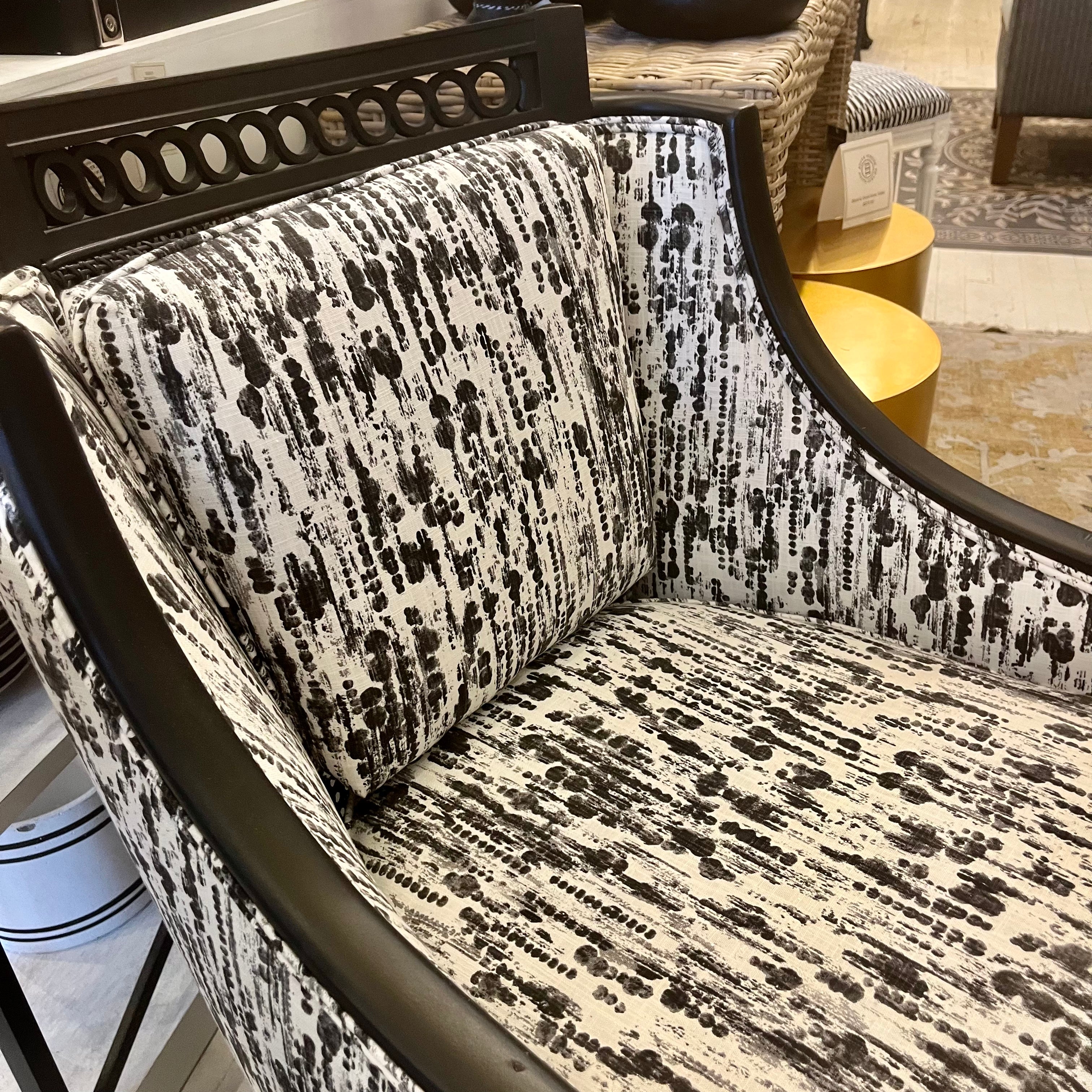 Mid-Century Black & White Chair with Designer Fabric