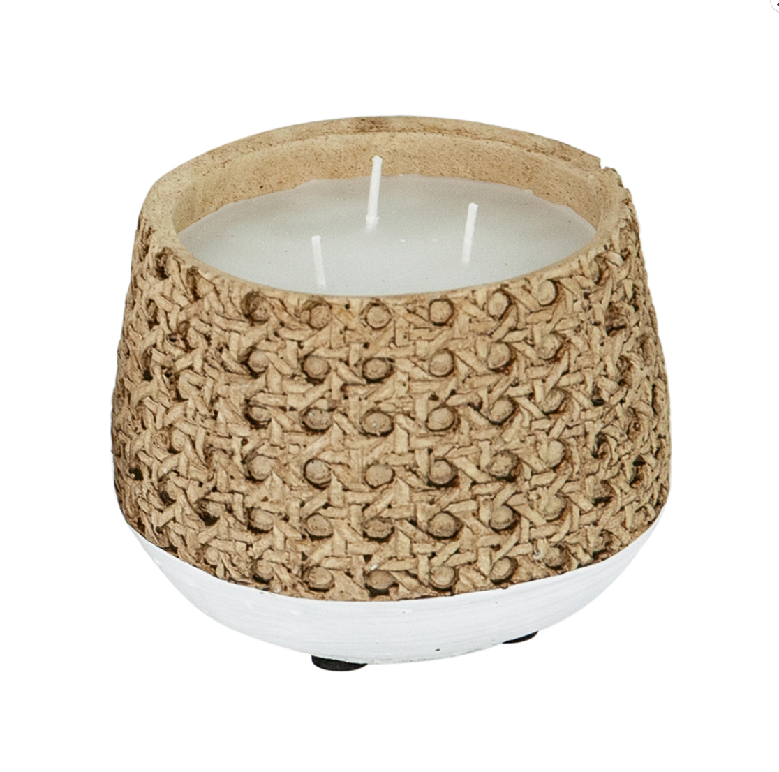 Large Cement Faux Rattan Candle