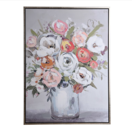 Hand painted White & Pink Flowers in a Jar Artwork 40 x 40