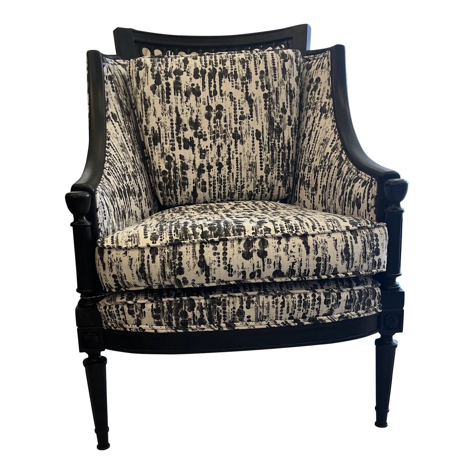 Mid-Century Black & White Chair with Designer Fabric