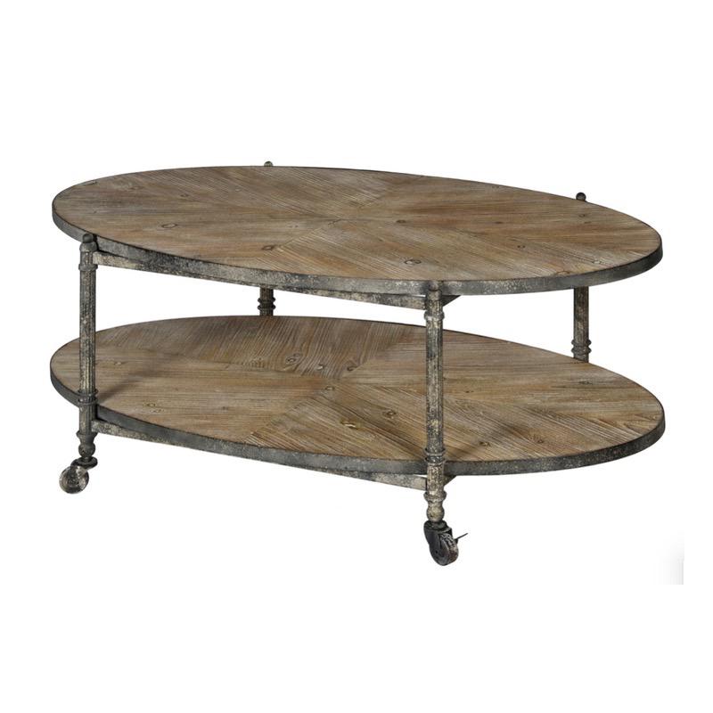 Oval Wood & Metal Coffee Table